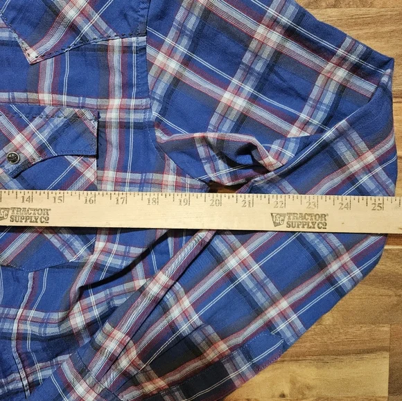 Wrangler Pearl Snap Blue Plaid Medium Western - Picture 6 of 9